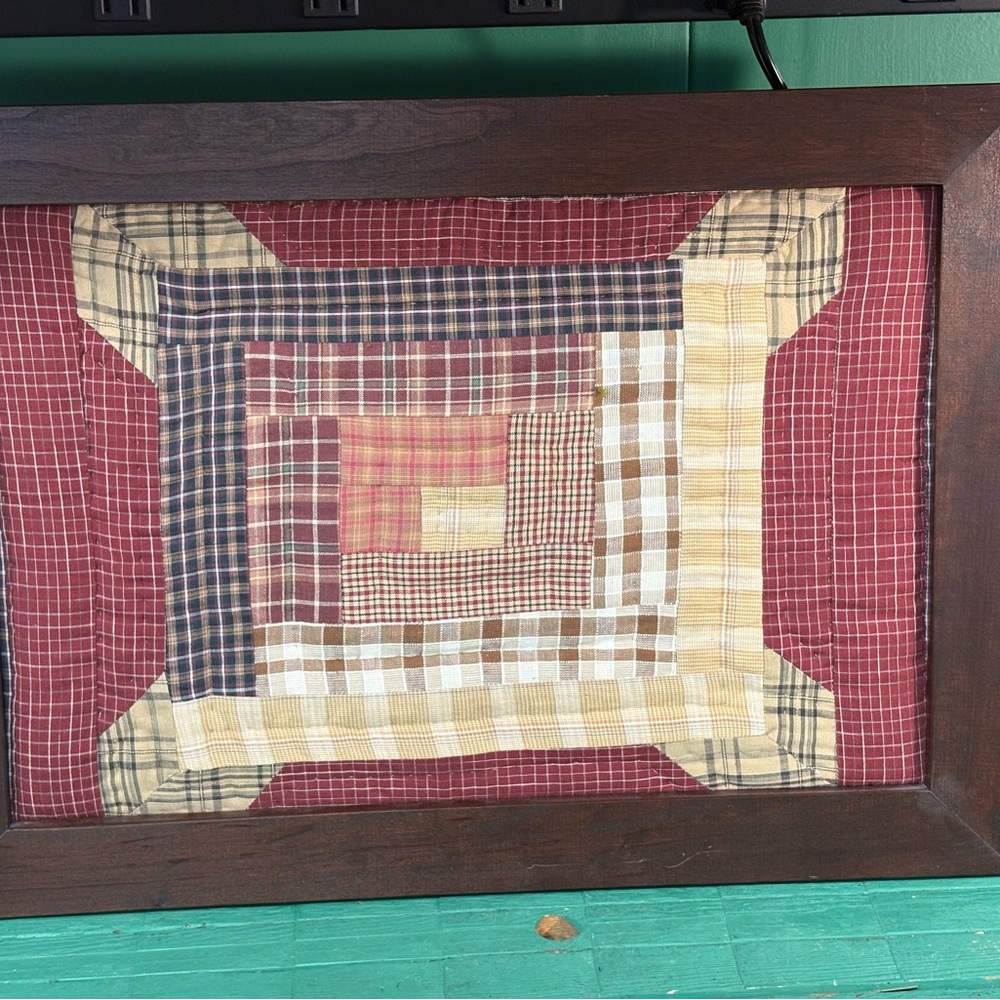 Hand Crafted Red, Beige, Brown Plaid Patchwork Wall Art